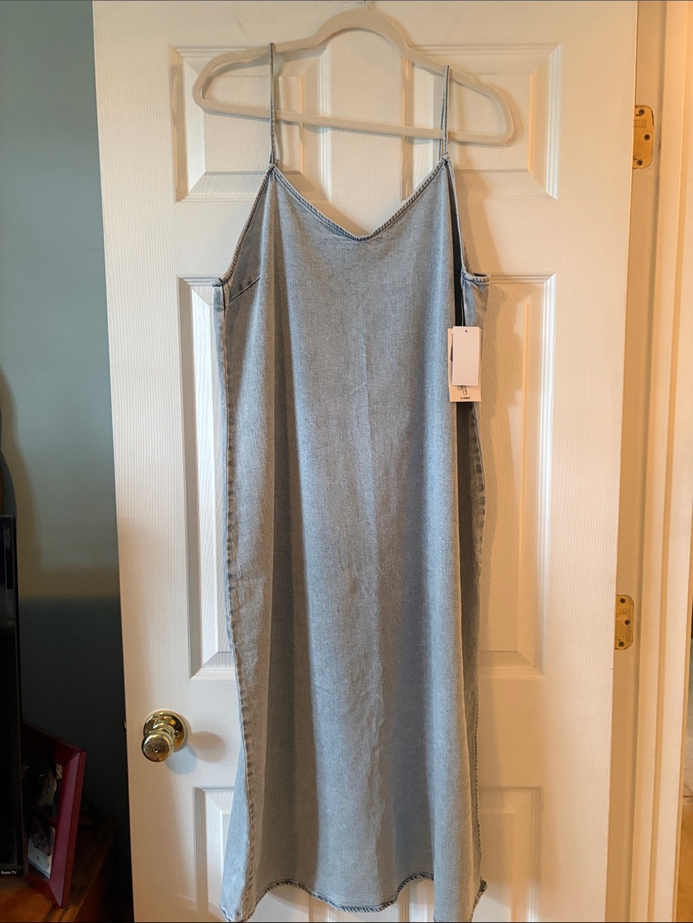 Vanilla Star Light Blue Denim Midi Slip Dress